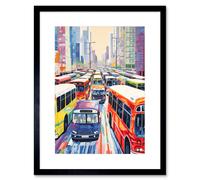Artery8 Wall Art Print The Bus Lane by Adrienne Finch Busy Cityscape Traffic Artwork London New York LA Artwork Framed 9X7 Inch | Size: W7" x H9" Artery8 Black W7" x H9"