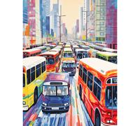 Artery8 Wall Art Print The Bus Lane by Adrienne Finch Busy Cityscape Traffic Artwork London New York LA Poster | Size: W12" x H16" Artery8 Multicolor W12" x H16"