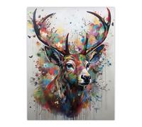 Artery8 Wall Art Print The Butterfly Stag Abstract Soft Pastel Colours Deer Ink Splat Poster | Size: W12" x H16" Artery8 Multicolor W12" x H16"