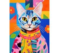 Artery8 The Cat in the Caftan Artwork Bold Bright Vibrant Modern Folk Art Acrylic Painting Kids Floral Pattern Extra Large XL Wall Art Poster Print