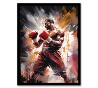 Artery8 Wall Art Print The Contender Boxing Heavyweight Champion Of The World Action Artwork Man Cave Art Framed in Brown | Size: W12" x H16" Artery8 Brown W12" x H16"