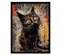 Artery8 Wall Art Print The Curious Black Cat Painting By Tom Jones Art Framed | Size: W12" x H16" Artery8 Multicolor W12" x H16"