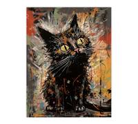 Artery8 Wall Art Print The Curious Black Cat Painting By Tom Jones Poster | Size: W12" x H16" Artery8 Multicolor W12" x H16"