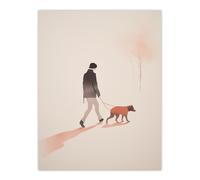 Artery8 Wall Art Print The Dog Walk By Amy Denver Minimalist Soft Pastel Orange Watercolour Minimalism Simple Modern Artwork Poster Artery8 Pink W12" x H16"