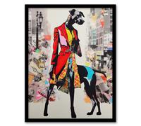Artery8 Wall Art Print The Dressed Doberman Dog Collage Vibrant Colourful Bold Pop Art Modern Painting Art Framed | Size: W12" x H16" Artery8 Multicolor W12" x H16"