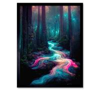 Artery8 Wall Art Print The Enchanted Forest Magical Fantasy River Art Framed in Black | Size: W12" x H16" Artery8 Black W12" x H16"