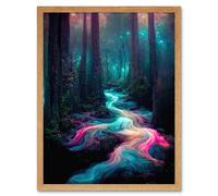Artery8 Wall Art Print The Enchanted Forest Magical Fantasy River Art Framed in Light Oak | Size: W12" x H16" Artery8 Light Oak W12" x H16"
