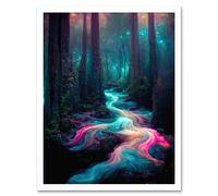 Artery8 Wall Art Print The Enchanted Forest Magical Fantasy River Art Framed in White | Size: W12" x H16" Artery8 White W12" x H16"