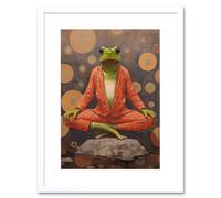 Artery8 Wall Art Print The Enlightened Frog Meditation Yogi Conceptual Artwork Green Coral Pink Yoga Mindfulness Artwork Framed 9X7 Inch Artery8 White W7" x H9"