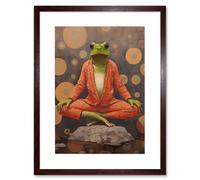 Artery8 Wall Art Print The Enlightened Frog Meditation Yogi Conceptual Artwork Green Coral Pink Yoga Mindfulness Artwork Framed 9X7 Inch Artery8 Brown W7" x H9"