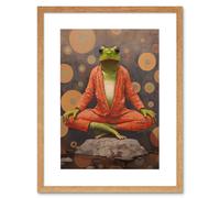Artery8 Wall Art Print The Enlightened Frog Meditation Yogi Conceptual Artwork Green Coral Pink Yoga Mindfulness Artwork Framed 9X7 Inch Artery8 Beige W7" x H9"