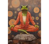 Artery8 Wall Art Print The Enlightened Frog Meditation Yogi Conceptual Artwork Green Coral Pink Yoga Mindfulness Poster | Size: W12" x H16" Artery8 Multicolor W12" x H16"