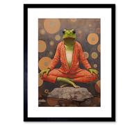Artery8 Wall Art Print The Enlightened Frog Meditation Yogi Conceptual Artwork Green Coral Pink Yoga Mindfulness Artwork Framed 9X7 Inch Artery8 Black W7" x H9"