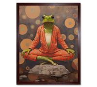 Artery8 Wall Art Print The Enlightened Frog Meditation Yogi Conceptual Artwork Green Coral Pink Yoga Mindfulness Art Framed | Size: W12" x H16" Artery8 Brown W12" x H16"