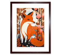 Artery8 Wall Art Print The Fox & Rose Bush Pastel Colour Autumn Forest Landscape Flowers Artwork Framed 9X7 Inch in Brown | Size: W7" x H9" Artery8 Brown W7" x H9"