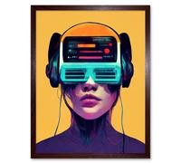 Artery8 Wall Art Print The Gamer Streaming VR Headset Retro Futurist Kids Art Framed in Brown | Size: W12" x H16" Artery8 Brown W12" x H16"