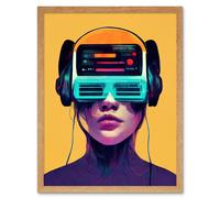Artery8 Wall Art Print The Gamer Streaming VR Headset Retro Futurist Kids Art Framed in Light Oak | Size: W12" x H16" Artery8 Light Oak W12" x H16"
