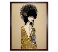 Artery8 Wall Art Print The Goddess in Gold Black Klimt Style Robe Art Framed in Brown | Size: W12" x H16" Artery8 Brown W12" x H16"