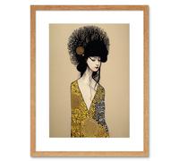 Artery8 Wall Art Print The Goddess in Gold Black Klimt Style Robe Artwork Framed 9X7 Inch in Beige | Size: W7" x H9" Artery8 Beige W7" x H9"