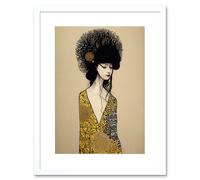 Artery8 Wall Art Print The Goddess in Gold Black Klimt Style Robe Artwork Framed 9X7 Inch in White | Size: W7" x H9" Artery8 White W7" x H9"