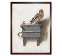 Artery8 Wall Art Print The Goldfinch Carel Fabritius 1654 Painting Chained Bird on Perch Art Framed in Brown | Size: W12" x H16" Artery8 Brown W12" x H16"