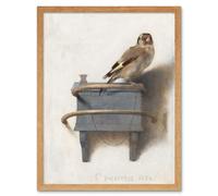 Artery8 Wall Art Print The Goldfinch Carel Fabritius 1654 Painting Chained Bird on Perch Art Framed in Light Oak | Size: W12" x H16" Artery8 Light Oak W12" x H16"
