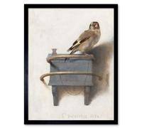 Artery8 Wall Art Print The Goldfinch Carel Fabritius 1654 Painting Chained Bird on Perch Art Framed in Black | Size: W12" x H16" Artery8 Black W12" x H16"
