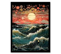 Wall Art Print The Great Wave Off Wonder Abstract Seascape Storm On Pink Moonlit Bubble Sky Art Framed Artery8 Black A4