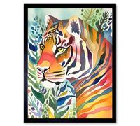 Artery8 Wall Art Print The Hidden Tiger Folk Art Framed in Black | Size: W12" x H16" Artery8 Black W12" x H16"