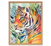 Artery8 Wall Art Print The Hidden Tiger Folk Art Framed in Light Oak | Size: W12" x H16" Artery8 Light Oak W12" x H16"