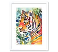 Artery8 Wall Art Print The Hidden Tiger Folk Artwork Framed 9X7 Inch in White | Size: W7" x H9" Artery8 White W7" x H9"