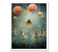 Artery8 Wall Art Print The Jellyfish Ballet Whimsical Surreal Underwater Dance Artwork Art Framed in White | Size: W12" x H16" Artery8 White W12" x H16"