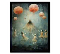 Artery8 Wall Art Print The Jellyfish Ballet Whimsical Surreal Underwater Dance Artwork Art Framed in Black | Size: W12" x H16" Artery8 Black W12" x H16"