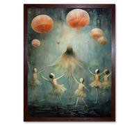 Artery8 Wall Art Print The Jellyfish Ballet Whimsical Surreal Underwater Dance Artwork Art Framed in Brown | Size: W12" x H16" Artery8 Brown W12" x H16"