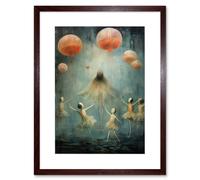 Artery8 Wall Art Print The Jellyfish Ballet Whimsical Surreal Underwater Dance Artwork Framed 9X7 Inch in Brown | Size: W7" x H9" Artery8 Brown W7" x H9"