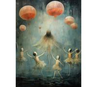 Artery8 Wall Art Print The Jellyfish Ballet Whimsical Surreal Underwater Dance Artwork Poster | Size: W18" x H24" Artery8 Multicolor W18" x H24"