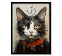 Artery8 Wall Art Print The Key Master Cat Portrait Oil Painting Framed Picture in Grey | Size: W12" x H16" Artery8 Grey W12" x H16"