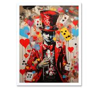 Artery8 Wall Art Print The King of Hearts Modern Magician Magical Artwork Playing Cards Art Framed in White | Size: W12" x H16" Artery8 White W12" x H16"