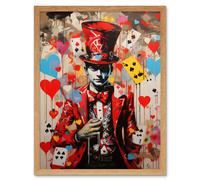 Artery8 Wall Art Print The King of Hearts Modern Magician Magical Artwork Playing Cards Art Framed in Light Oak | Size: W12" x H16" Artery8 Light Oak W12" x H16"