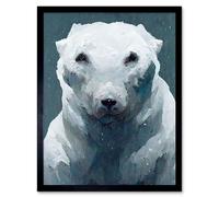 Artery8 Wall Art Print The Last Polar Bear Snow Stone Grey White Art Framed in Black | Size: W12" x H16" Artery8 Black W12" x H16"