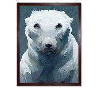 Artery8 Wall Art Print The Last Polar Bear Snow Stone Grey White Art Framed in Brown | Size: W12" x H16" Artery8 Brown W12" x H16"