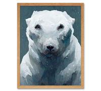 Artery8 Wall Art Print The Last Polar Bear Snow Stone Grey White Art Framed in Light Oak | Size: W12" x H16" Artery8 Light Oak W12" x H16"