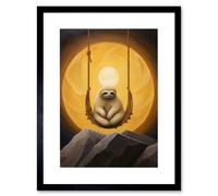 Artery8 Wall Art Print The Lazy Overlord Sloth at Full Moon Abstract Surrealist Painting Artwork Framed 9X7 Inch in Black | Size: W7" x H9" Artery8 Black W7" x H9"
