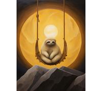 Artery8 Wall Art Print The Lazy Overlord Sloth at Full Moon Abstract Surrealist Painting Poster in Yellow | Size: W24" x H32" Artery8 Yellow W24" x H32"