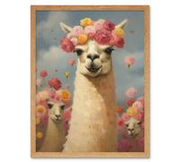 Artery8 Wall Art Print The Llama Wedding Rose Bloom Flower Headdress Fun Artwork Kids Bedroom Art Framed in Light Oak | Size: W12" x H16" Artery8 Light Oak W12" x H16"