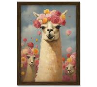 Artery8 The Llama Wedding Rose Bloom Flower Headdress Fun Artwork Kids Bedroom Artwork Framed Wall Art Print A4
