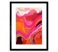 Artery8 Wall Art Print The Pink Mountains Abstract Oil Painting Bright Vibrant Pink Orange Alps Landscape Artwork Framed 9X7 Inch | Size: W7" x H9" Artery8 Black W7" x H9"