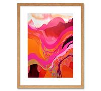 Artery8 Wall Art Print The Pink Mountains Abstract Oil Painting Bright Vibrant Pink Orange Alps Landscape Artwork Framed 9X7 Inch | Size: W7" x H9" Artery8 Beige W7" x H9"