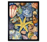 Artery8 Wall Art Print The Rock Pool Seaside Clams Starfish Bathroom Art Framed in Black | Size: W12" x H16" Artery8 Black W12" x H16"