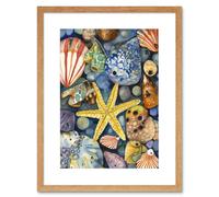 Artery8 Wall Art Print The Rock Pool Seaside Clams Starfish Bathroom Artwork Framed 9X7 Inch in Beige | Size: W7" x H9" Artery8 Beige W7" x H9"